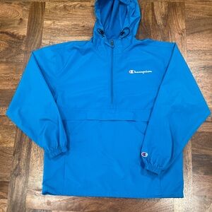 Champion Men’s M Bright Blue 1/4 Quarter Zip Hooded Packable Windbreaker